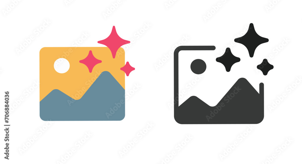 Poster image photo filter effect enhance simple icon pictogram vector graphic illustration set, improve ref