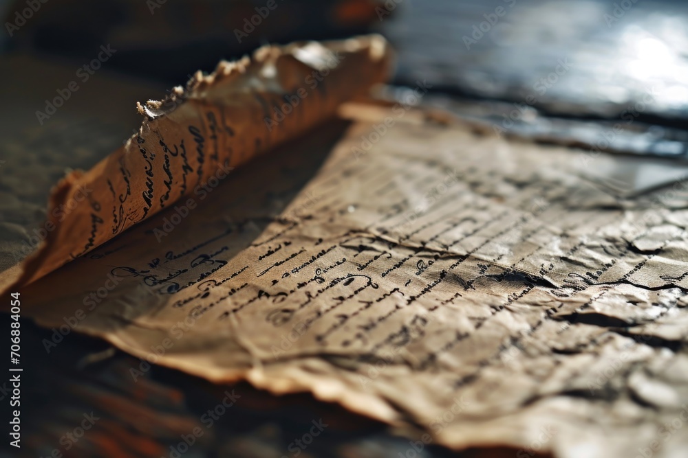 Poster A detailed view of a piece of paper resting on a table. Suitable for various uses