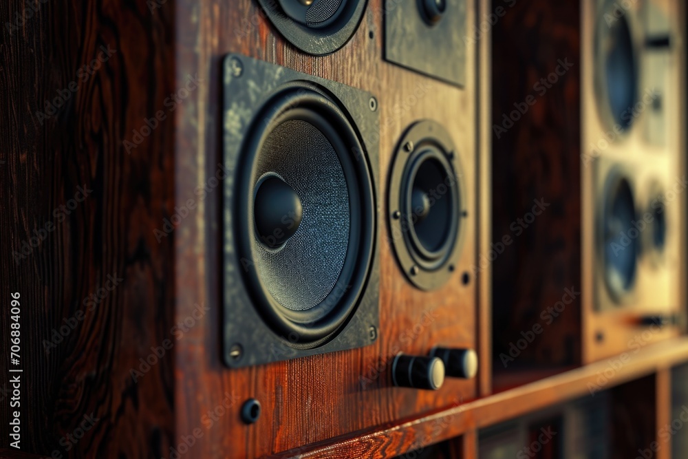 Aufkleber A close up view of a speaker mounted on a wall. Suitable for use in technology or audio-related projects