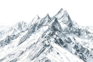 A drawing of a snow covered mountain range. Perfect for winter-themed designs or outdoor adventure illustrations