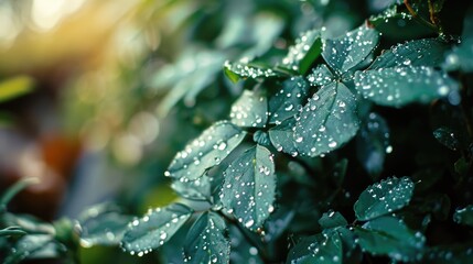 A detailed view of a plant with glistening water droplets. Perfect for nature and gardening themes