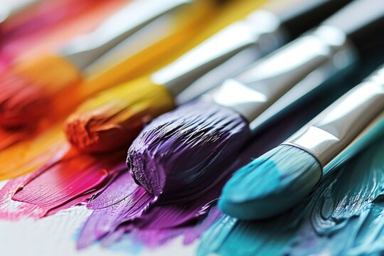 A close-up view of a bunch of paint brushes. Ideal for artistic projects and creative concepts