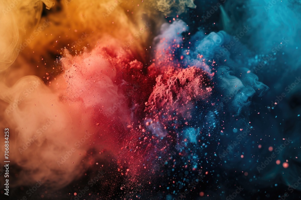 Poster colorful powder cloud captured in mid-air. perfect for adding a vibrant touch to any project or even