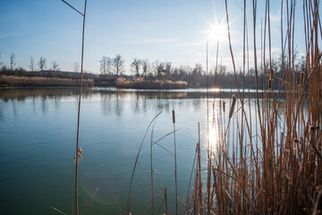 sunrays on a frozen lake