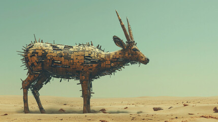 Ammunition Antelope Sculpture in Desert - obrazy, fototapety, plakaty