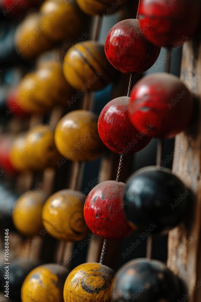 Poster A close-up view of a bunch of wooden beads. This versatile image can be used in various creative projects