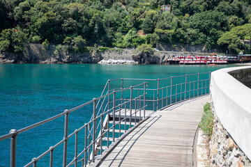 pedestrian path in sea bay of Paraggi between Portofino and Santa Margherita Ligure in italy