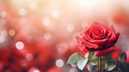Beautiful red rose flower on nature bokeh background