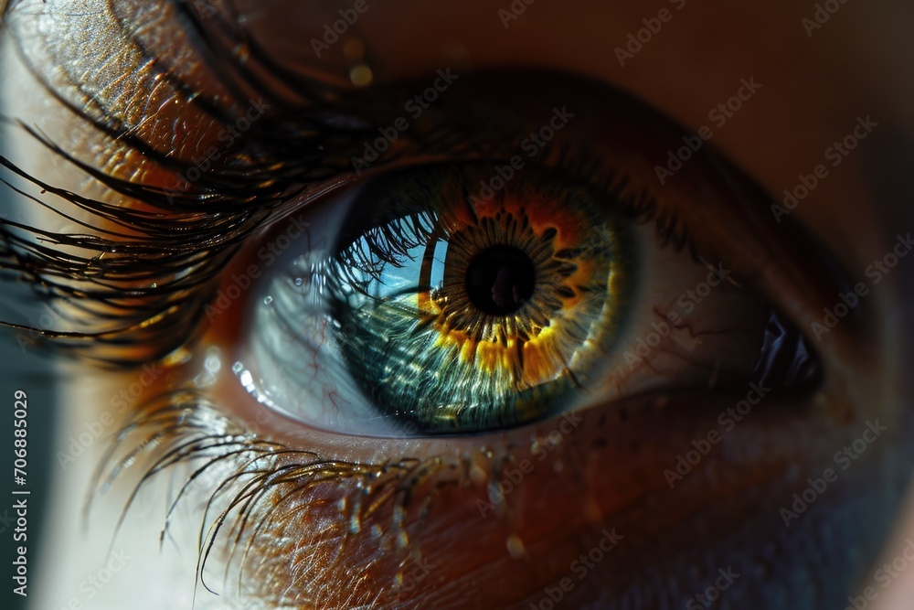 Poster a detailed close-up view of a person's eye with beautifully long and defined eyelashes. this image i