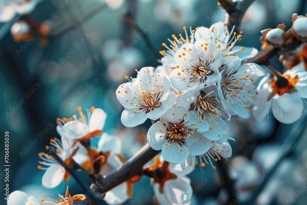 Aufkleber A close-up view of a bunch of flowers growing on a tree. This image can be used to showcase the beauty of nature and the vibrant colors of blooming flowers