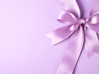 Elegant bow made of lilac satin.  A symbol of grace and solemnity. Perfect adornment for special moments and celebrations. Copy space.