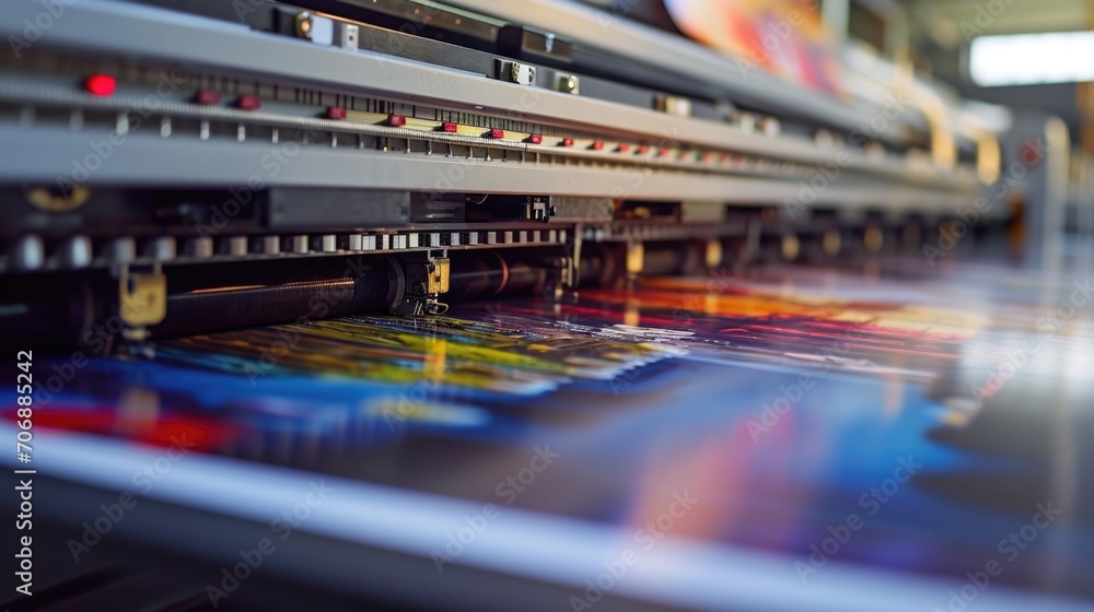 Aufkleber A machine in action, printing a picture of a person. Ideal for use in illustrating printing technology or graphic design processes