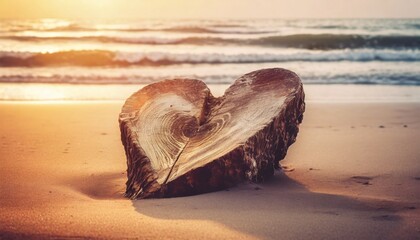 Heart-shaped Piece of Tree Trunk on a Beach Close-up Shot