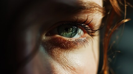 A detailed view of a person's eye with beautifully long eyelashes. Perfect for beauty and fashion related projects