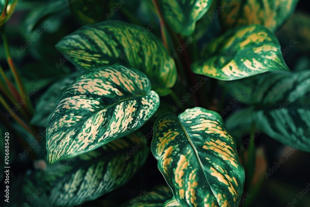 Poster a close-up photograph of a green and white plant. this image can be used to add a touch of nature an