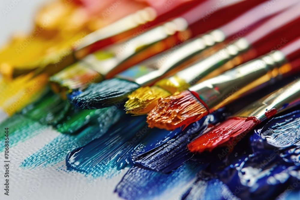 Poster a close-up view of a bunch of paint brushes. perfect for art enthusiasts and creative projects