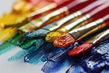 Fototapeta premium A close-up view of a bunch of paint brushes. Perfect for art enthusiasts and creative projects