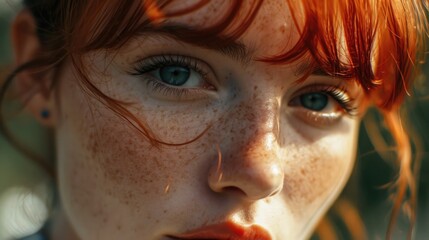 A detailed close-up of a woman's face with natural freckles. Perfect for beauty, skincare, or natural makeup concepts