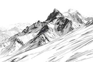 A simple black and white drawing of a mountain range. Can be used for various design projects