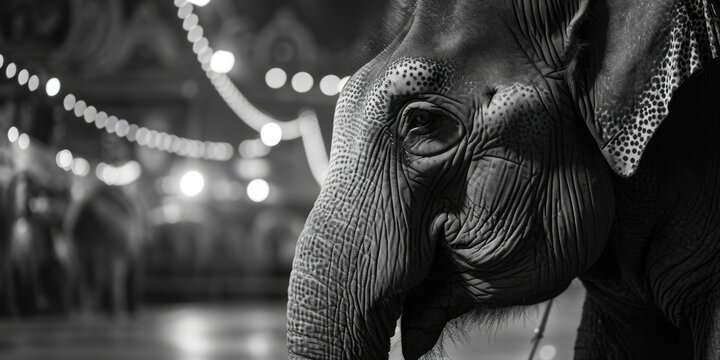 Fototapeta A black and white photo of an elephant. Suitable for various uses