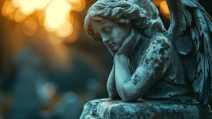 Angel monument at the tombstone of the grave