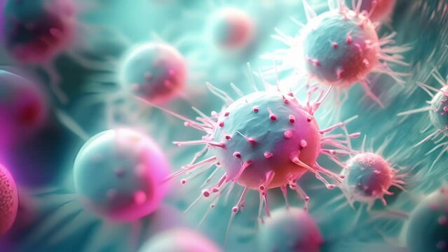 A striking of a group of genetically modified cells, taken under a highpowered microscope, representing the initial stages of deextinction research.