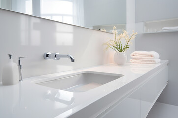 Fototapeta na wymiar Minimalistic white sink. Purity. Cleaning for spring
