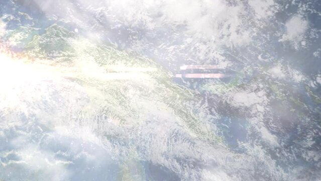 Zoom in from space and focus on Kundiawa, Papua New Guinea. 3D Animation. Background for travel intro. Elements of this image furnished by NASA.