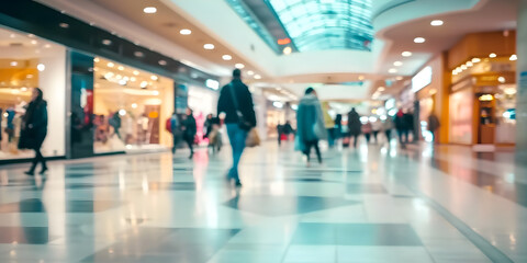 Fototapeta premium blurred background of people walking in shopping mall - abstract blurred soft focus backdrop