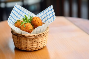 Obraz na płótnie Canvas arancini in a basket lined with checkered paper