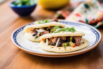 arepas with black beans spilling from the sides