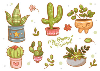 set of cute cactus plants