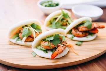 bao buns with grilled shrimp and cilantro