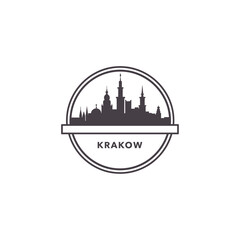 Krakow City cityscape skyline panorama vector flat modern logo icon. Poland town emblem idea with landmarks and building silhouettes. Isolated black shape graphic