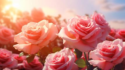 Beauty of roses in the sun Valentines Day background