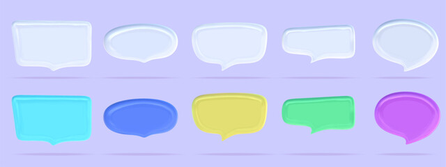 3d speech balloon set for text. Cloud for message talk. Speak dialog box. 3d vector render.