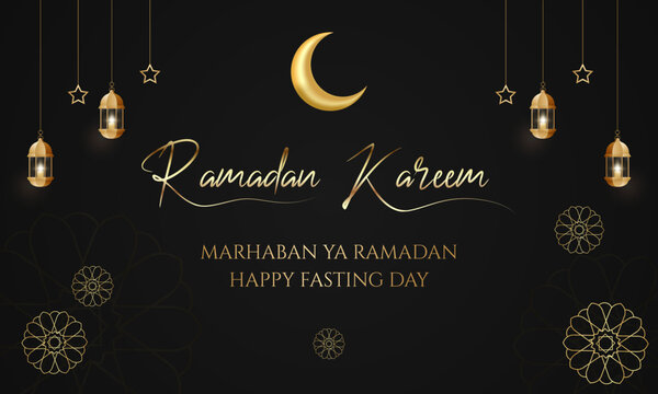 Ramadan Kareem and Marhaban ya Ramadan with golden handwritten script