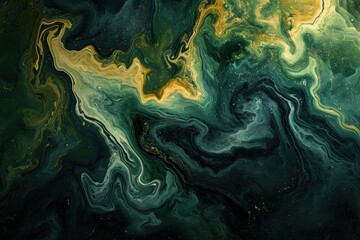 Emerald and Gold Marble Fluid Art Texture