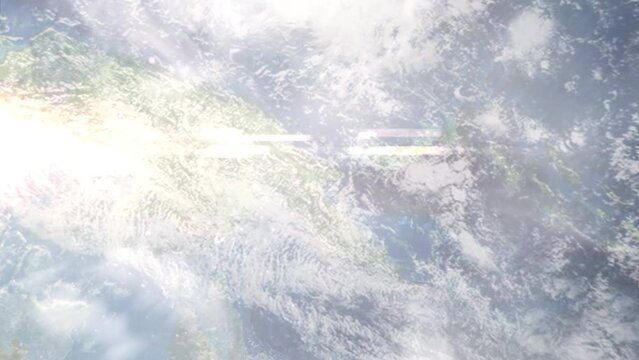 Zoom in from space and focus on Lae, Papua New Guinea. 3D Animation. Background for travel intro. Elements of this image furnished by NASA.