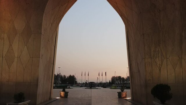 The Azadi Tower is a symbol of freedom in Iran, the main symbol of Iran's capital. MS ZI LA Azadi Tower - Freedom Tower, the gateway to Tehran, Popular tourist point at twilight