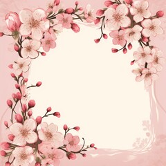 Pink postcard, heart shape, square, decorated, border with flowers, Valentine's pastel tone, sweet pink background, romantic.