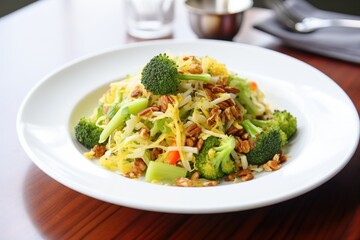 broccoli raisin salad with shredded cheese topping