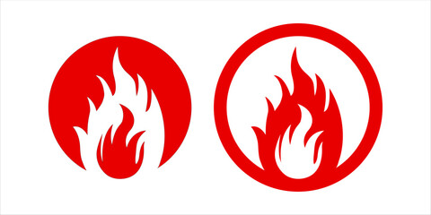 Fire, flame Log and Icon. Red and Orange flame in abstract style. Flat fire icon and flame sign. Vector Illustration