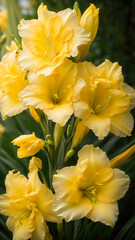 Fototapeta premium photo close up light yellow gladiolus flower details. generated AI