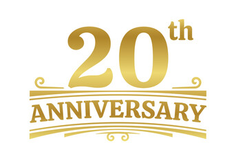 20 years anniversary logo, icon or badge. 20th birthday, jubilee celebration, wedding, invitation card design element. Vector illustration.