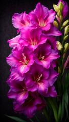 photo close up on beatiful dark violet gladiolus flower details. AI generated