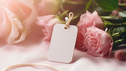 Blank empty tag mock up with romantic flowers.
