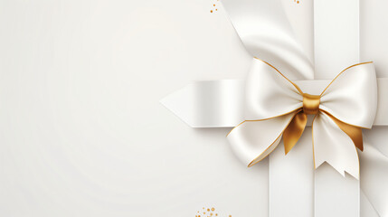 Blank white sheet of paper with a silk ribbon gift