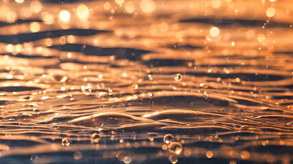 Water drops on the surface of the water with a crystal ball.