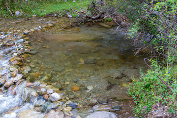 bubbling mountain stream with clear water